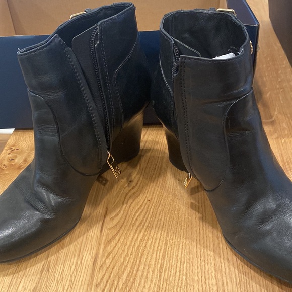 Tory Burch Black Leather Whipstitch Wedge Booties - Picture 3 of 6